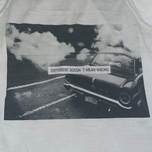 Zara “Different Doesn’t Mean Wrong” Medium light gray tank